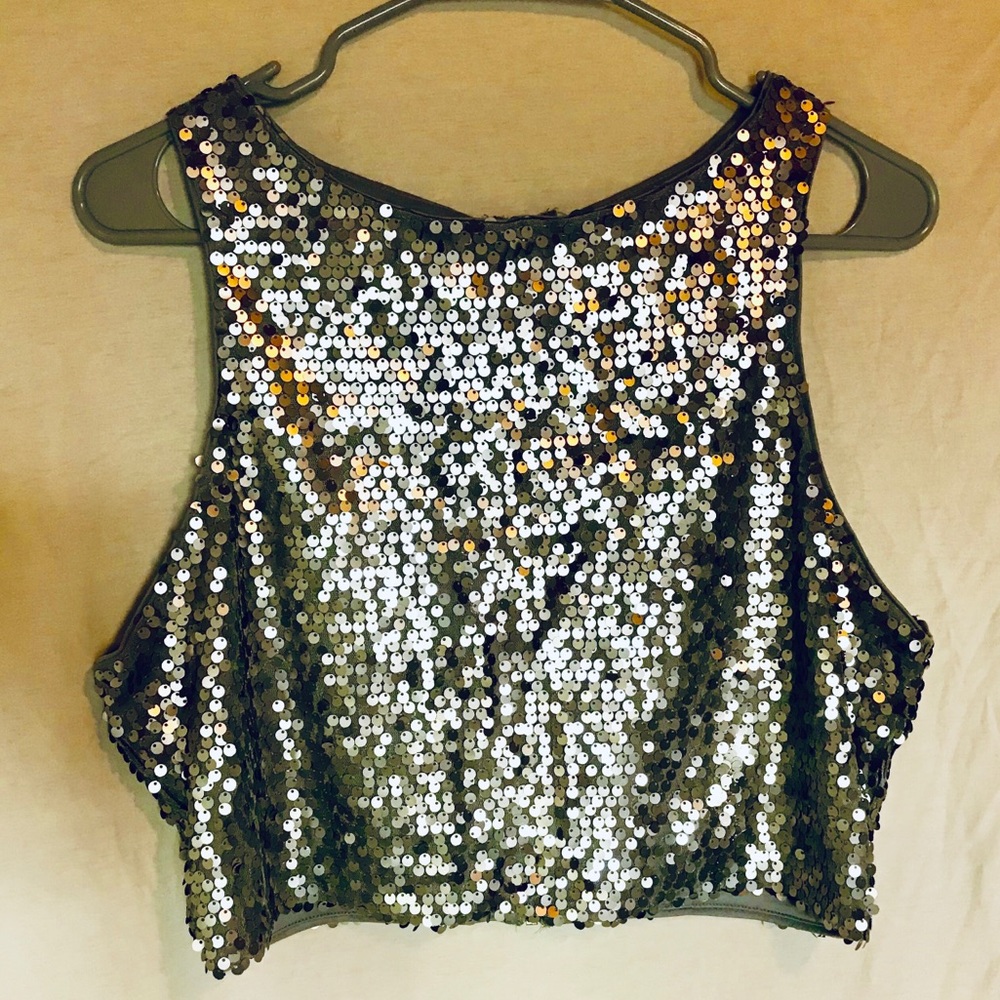 Express silver sequin crop